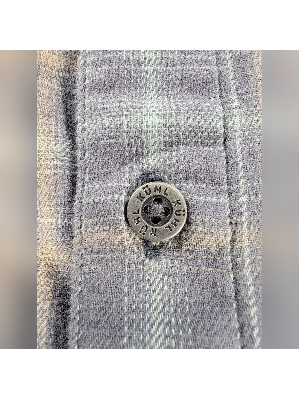 Kuhl Dillingr Flannel Shirt Men Medium Plaid Pockets Long Sleeve Gray Turquoise - Picture 3 of 13